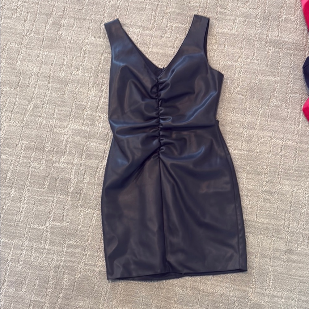 Elegant Blue grey pleather Sleeveless Dress